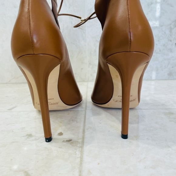 JIMMY CHOO Ankle Boot Bootie Memphis 100 Leather Canyon Brown Camel Peep… - Picture 7 of 16